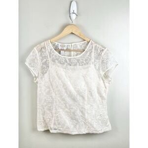 Talbots Silk Embroidered Sheer Top with Cami Cream Sz 12 Cottage Core